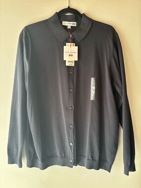 NWT Ines de La Fressange x UNIQLO NAVY Button-Front Polo Cardigan Sweater